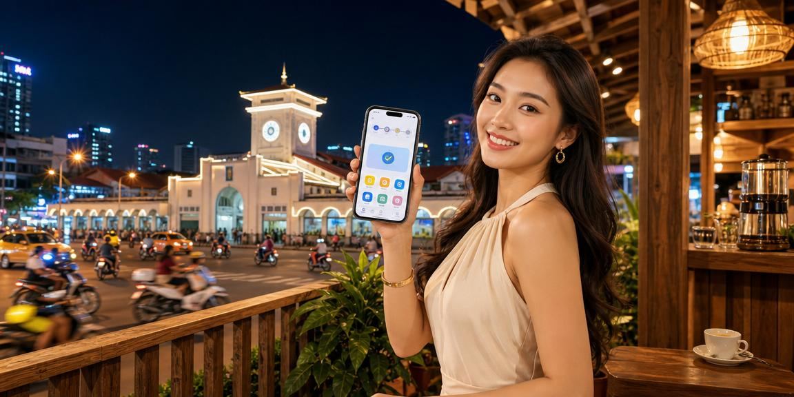 Người dùng TP.HCM xem jackpot trên điện thoại tại quán cà phê buổi sáng